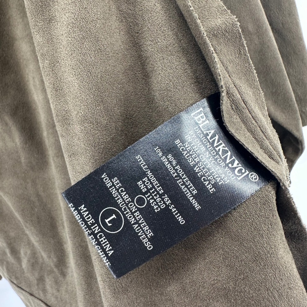 Blank NYC Drape Jacket Womens Large Olive Green Faux Suede Open Front 76X-S411NO - Picture 4 of 5